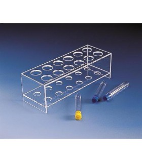 RACKS, TEST TUBE PMMA, 2 TIER, 12PL, HOLES 28mmD, 90.2x255.4x81mm